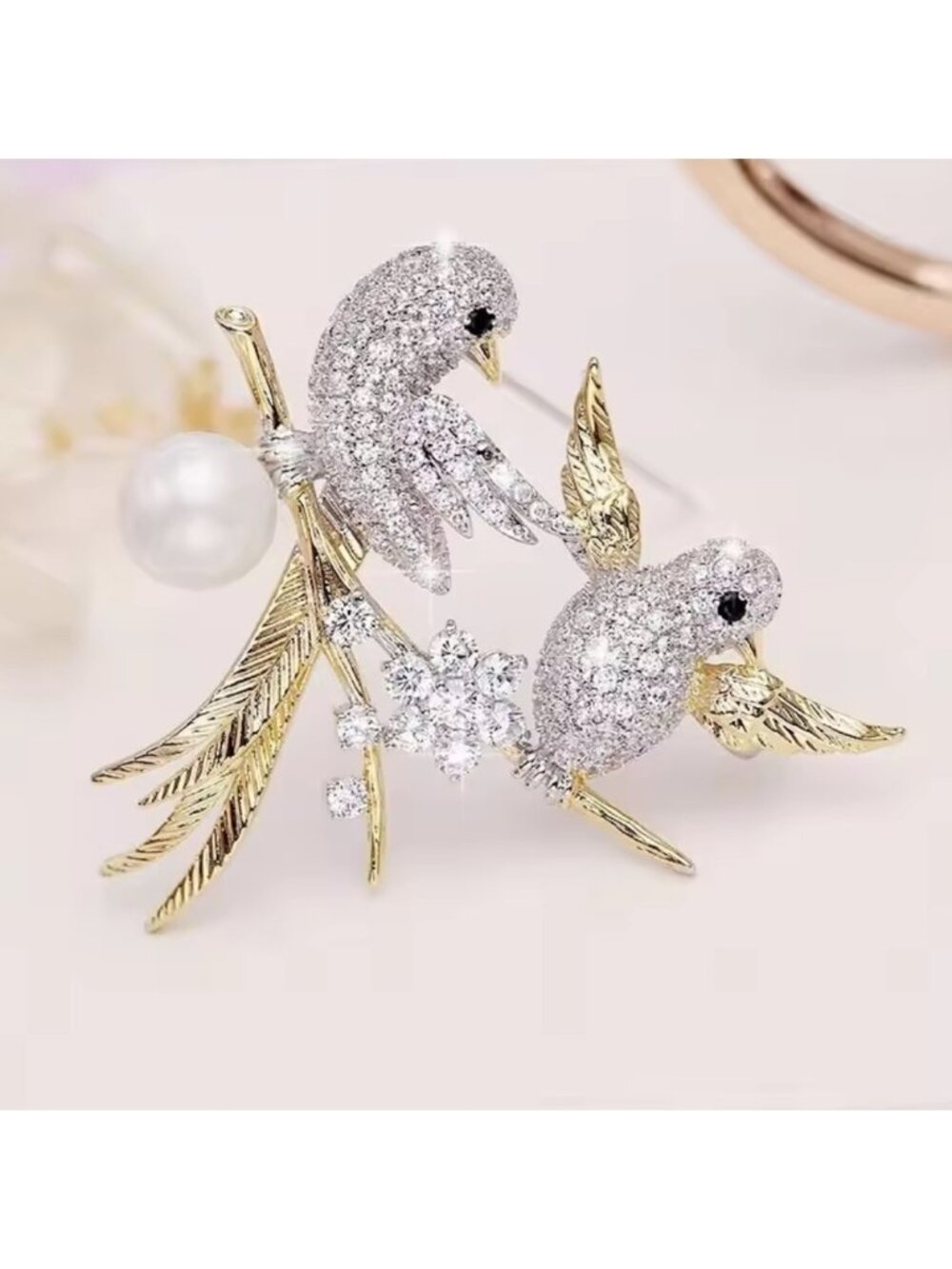 Sparkling Silver and Gold Bird Brooch